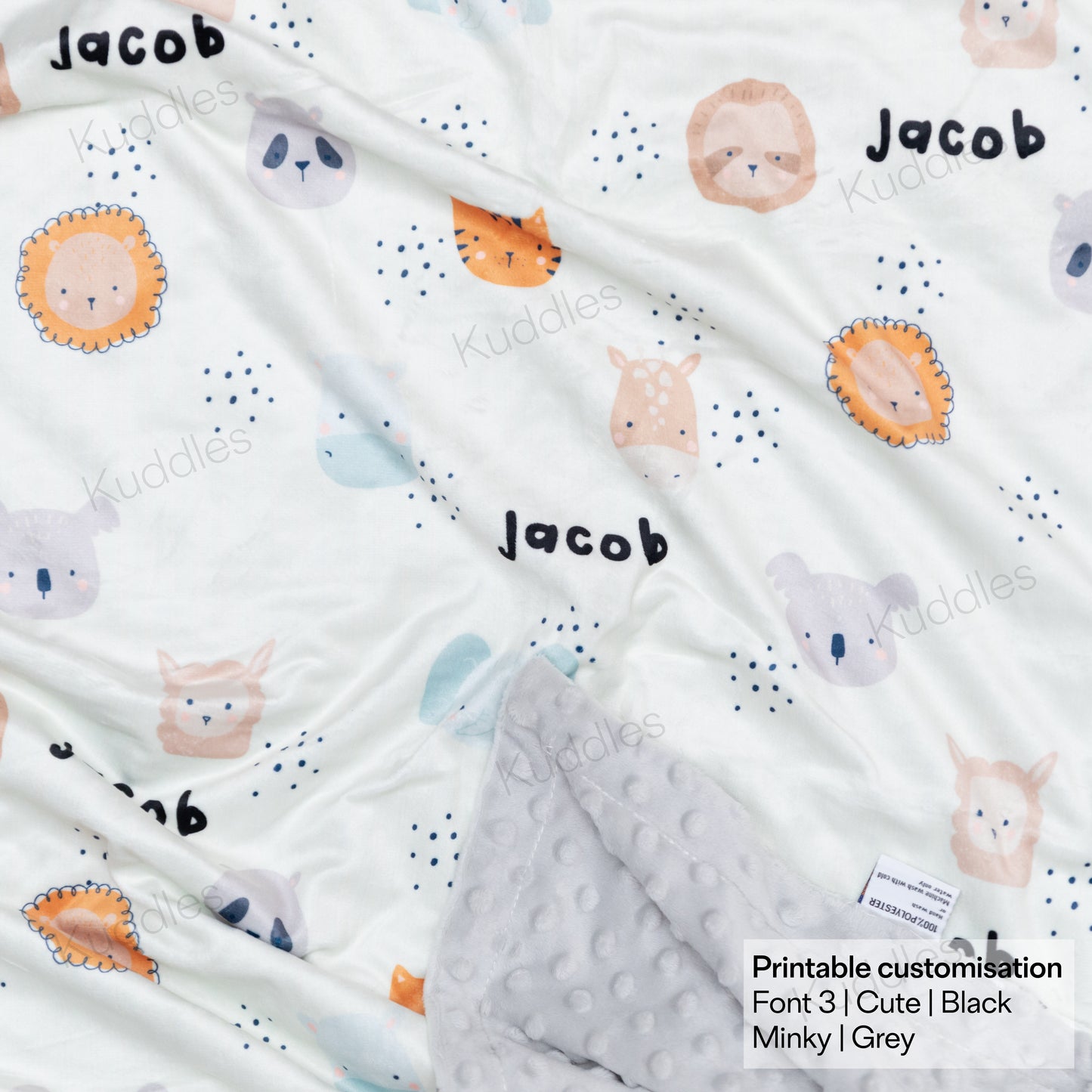 Animal Faces Reversible Minky Blanket