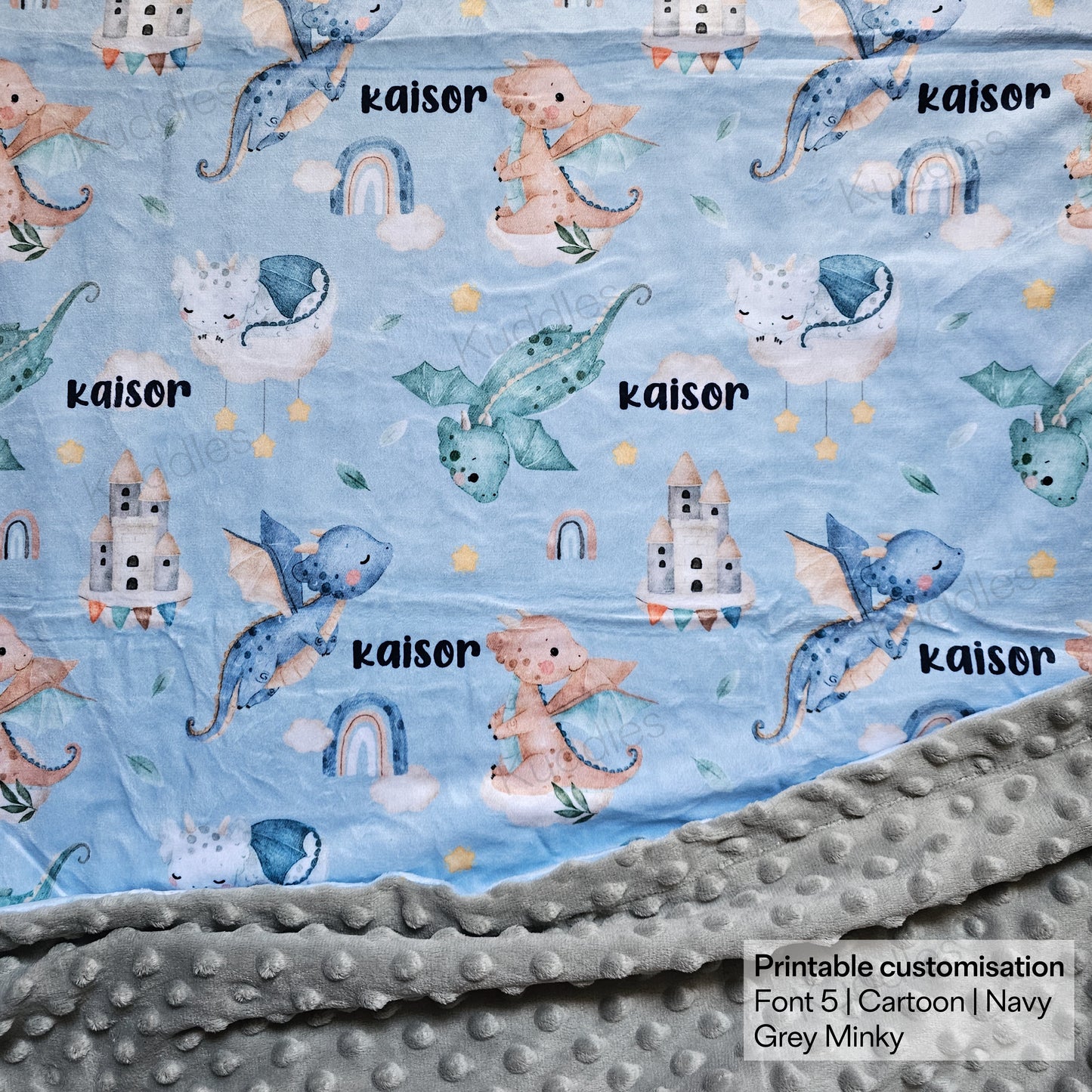 Dragons in the Sky (Blue) Reversible Minky Blanket