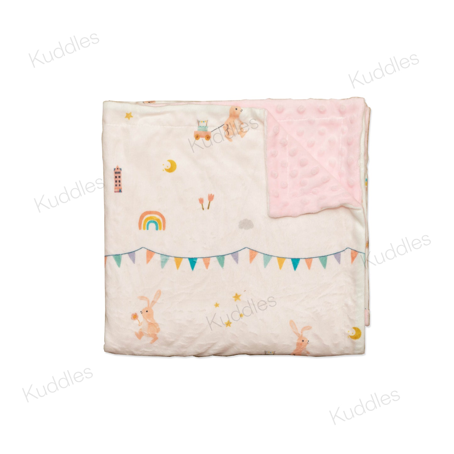 (Made-to-order only) Bunnies Jamboree (Pink) Reversible Minky Blanket