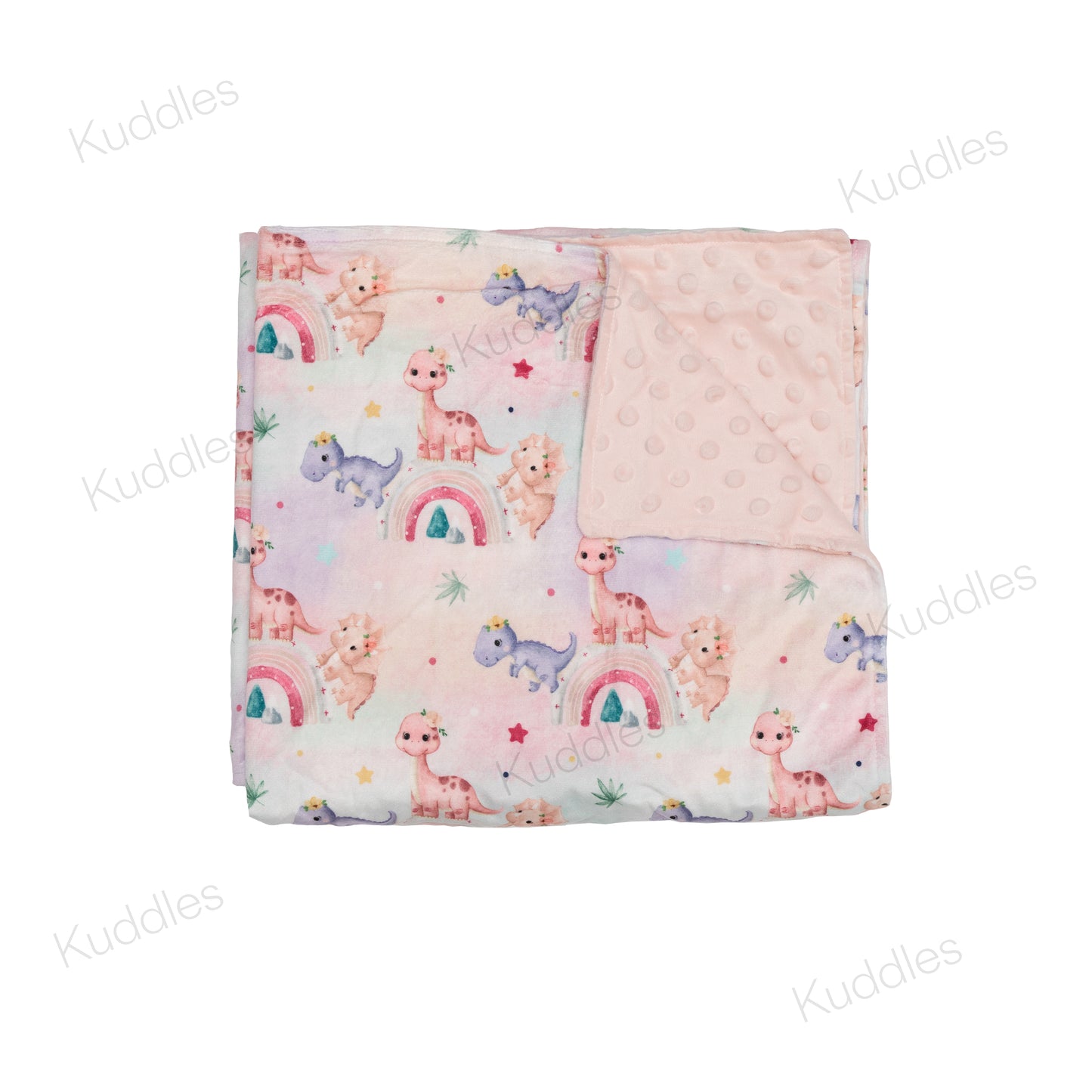 Cute Little Dinosaurs (Pink) Reversible Minky Blanket