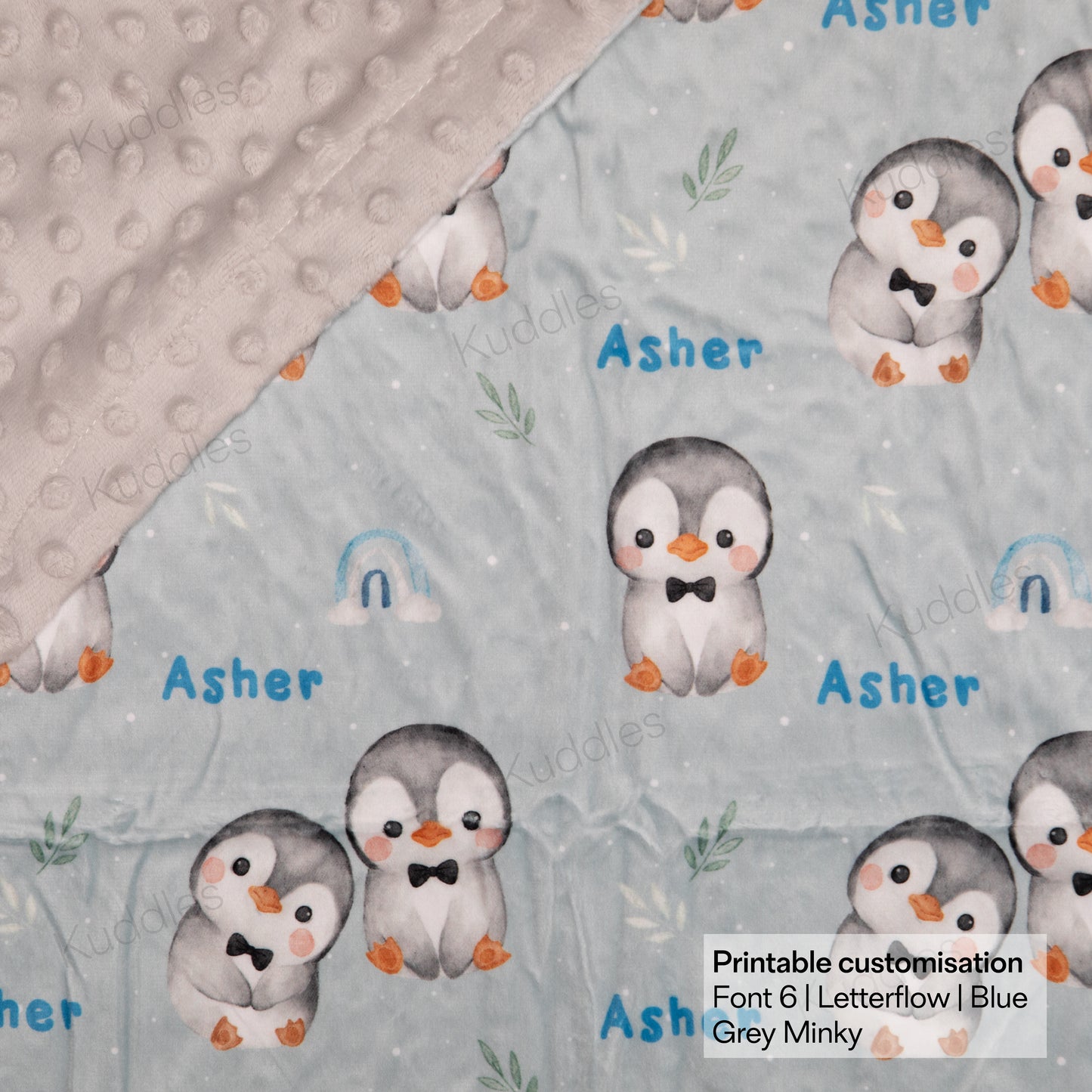 Cute Little Penguins (Blue) Reversible Minky Blanket