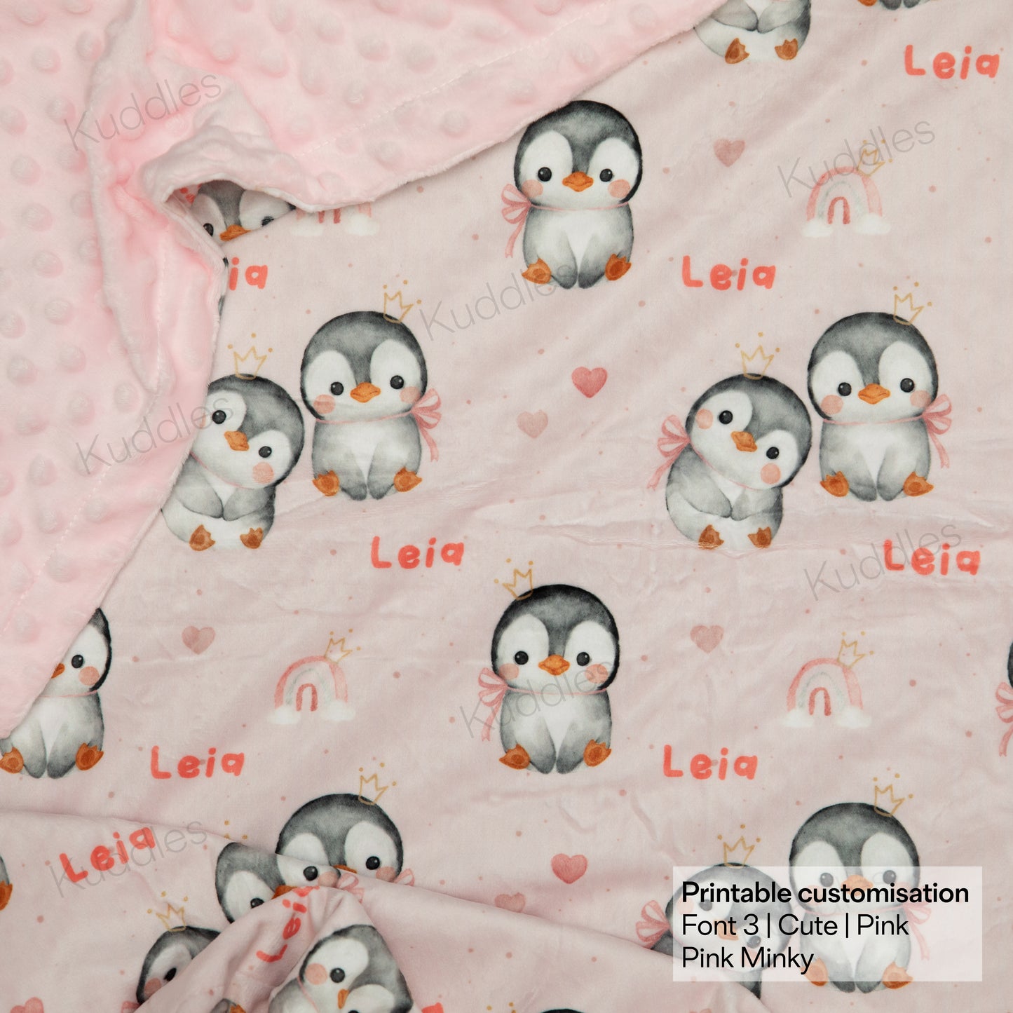 Cute Little Penguins (Pink) Reversible Minky Blanket