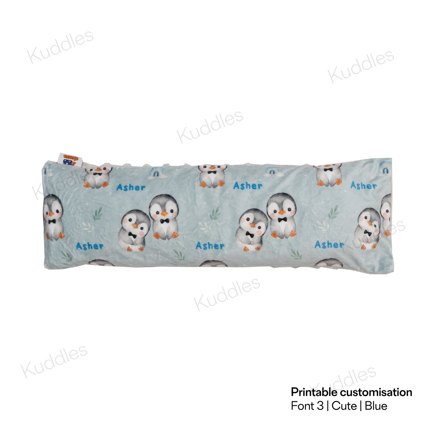 Cute Little Penguins (Blue) Minky Buckwheat Husk Pillow