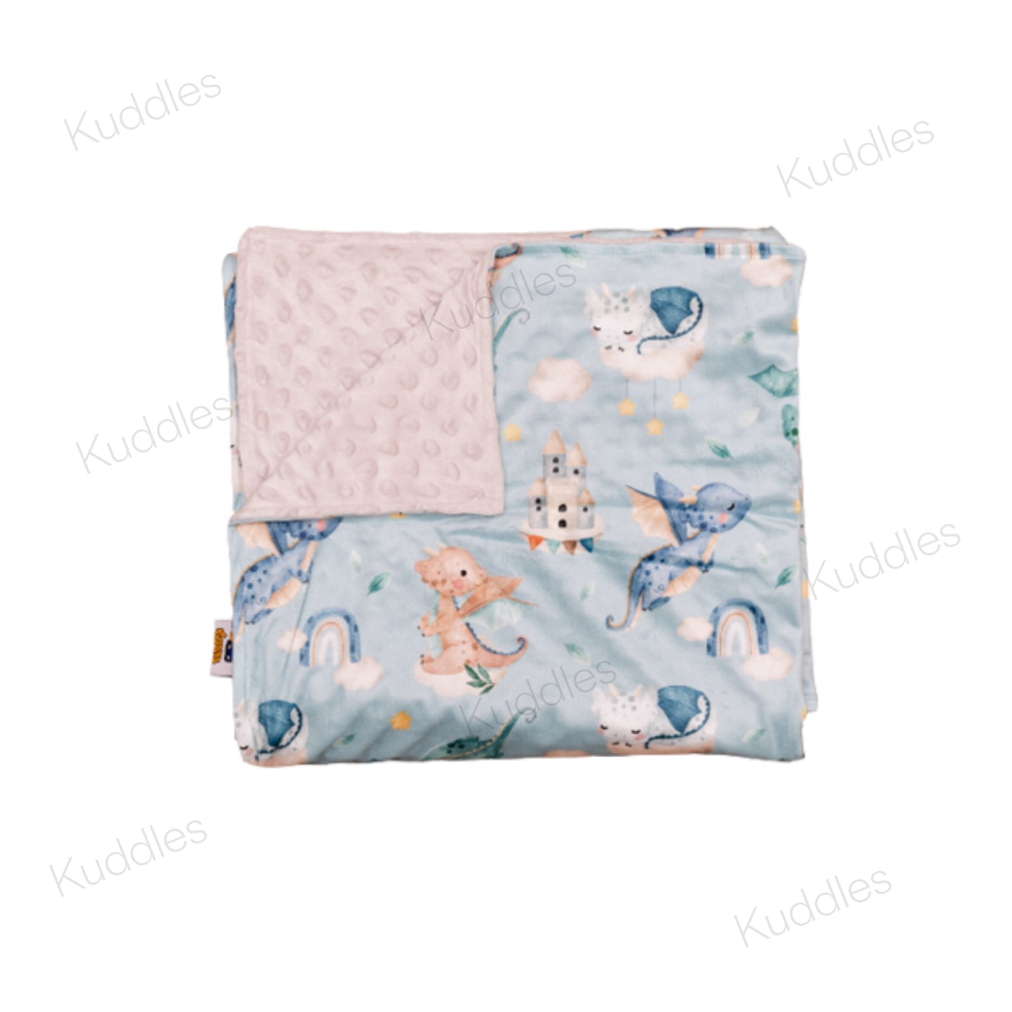 Dragons in the Sky (Blue) Reversible Minky Blanket