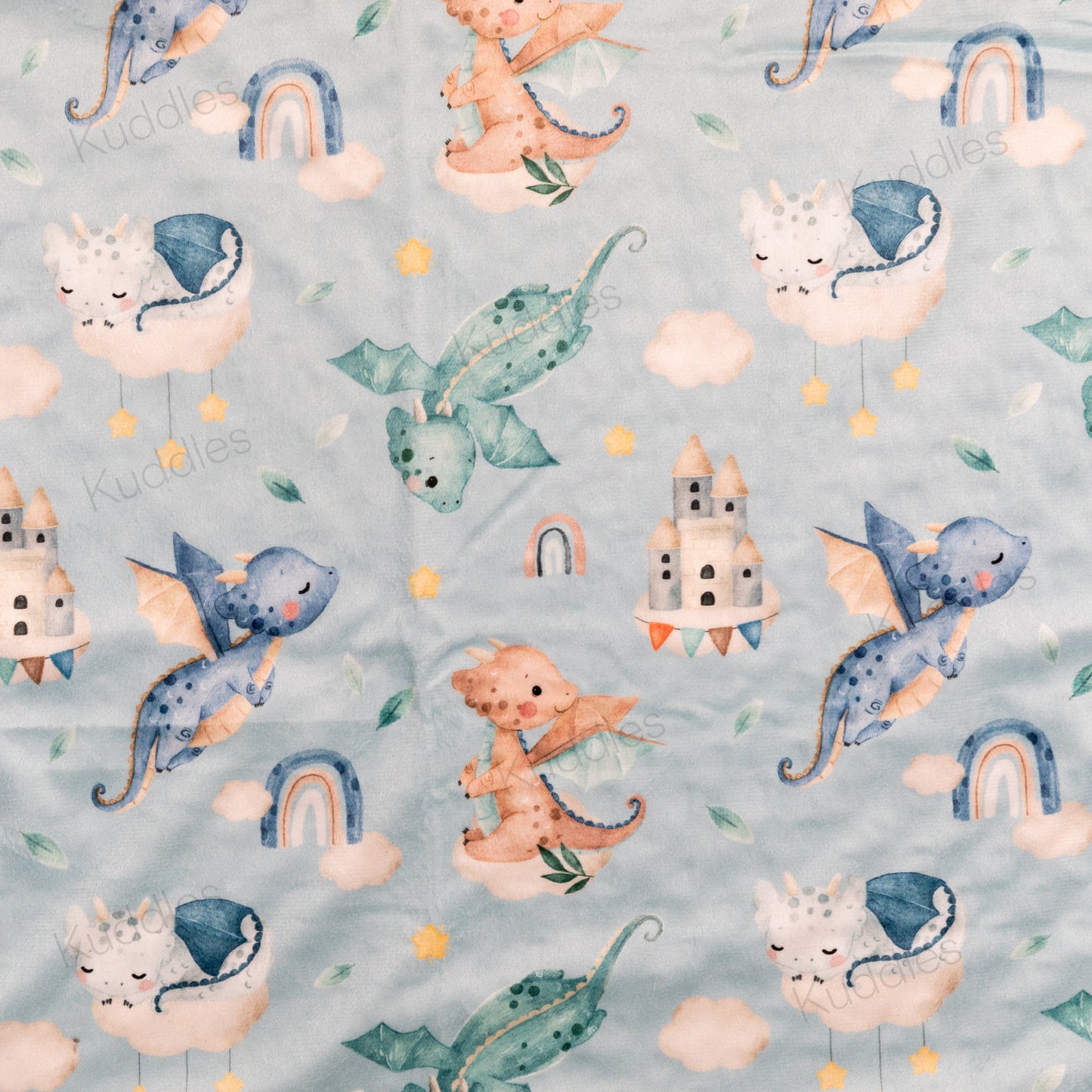 Dragons in the Sky (Blue) Reversible Minky Blanket