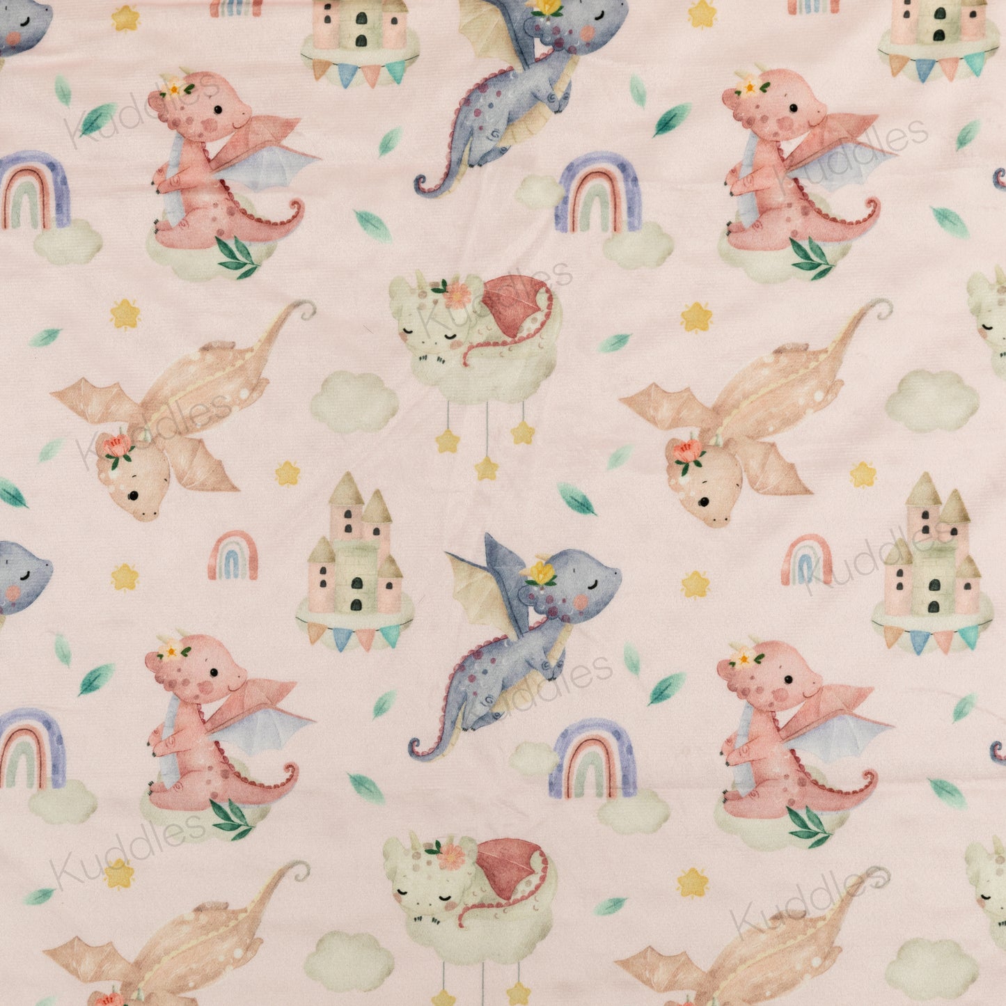 Dragons in the Sky (Pink) Reversible Minky Blanket