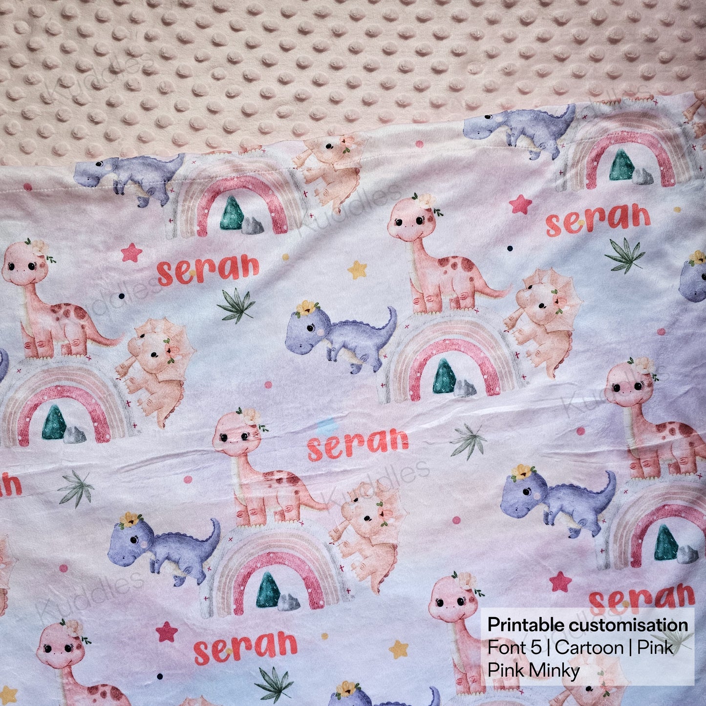 Cute Little Dinosaurs (Pink) Reversible Minky Blanket
