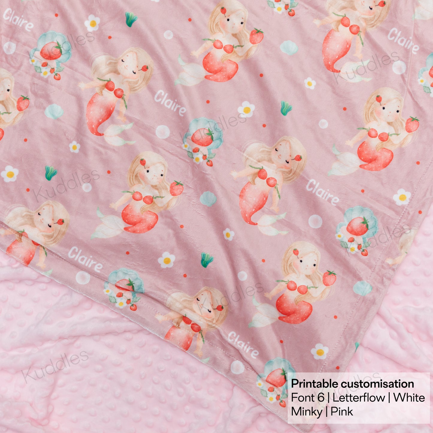 Strawberry Mermaid Reversible Minky Blanket