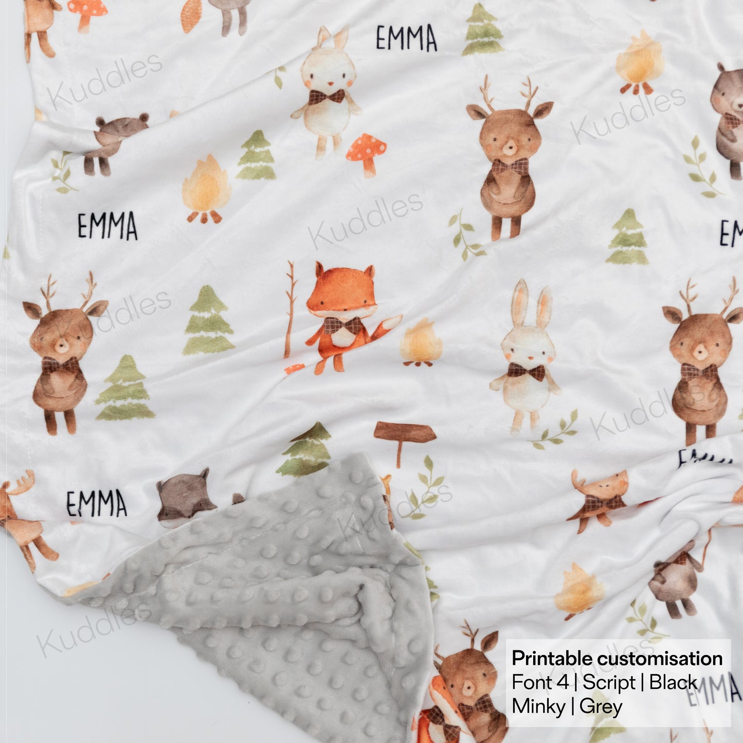 Woodland Animals Reversible Minky Blanket