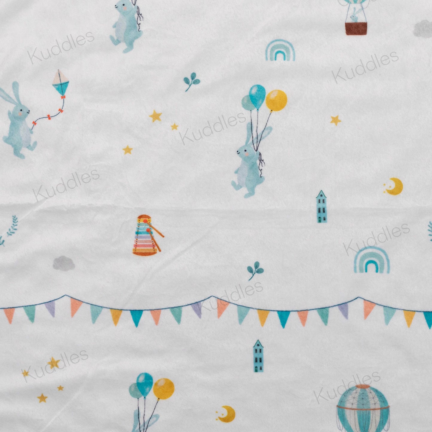 (Made-to-order only) Bunnies Jamboree (Blue) Reversible Minky Blanket