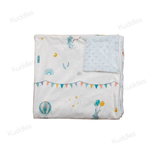 (Made-to-order only) Bunnies Jamboree (Blue) Reversible Minky Blanket