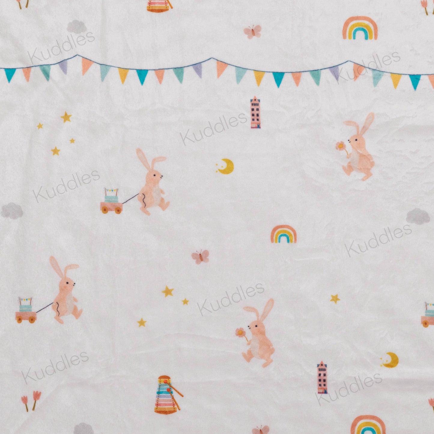 (Made-to-order only) Bunnies Jamboree (Pink) Reversible Minky Blanket