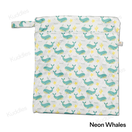 Large Wet Bag (Neon Whales)