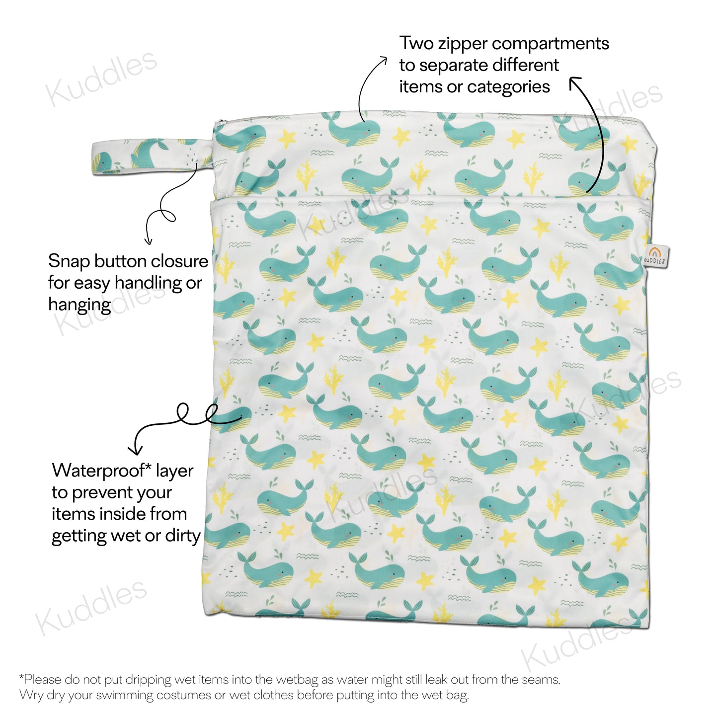 Large Wet Bag (Neon Whales)