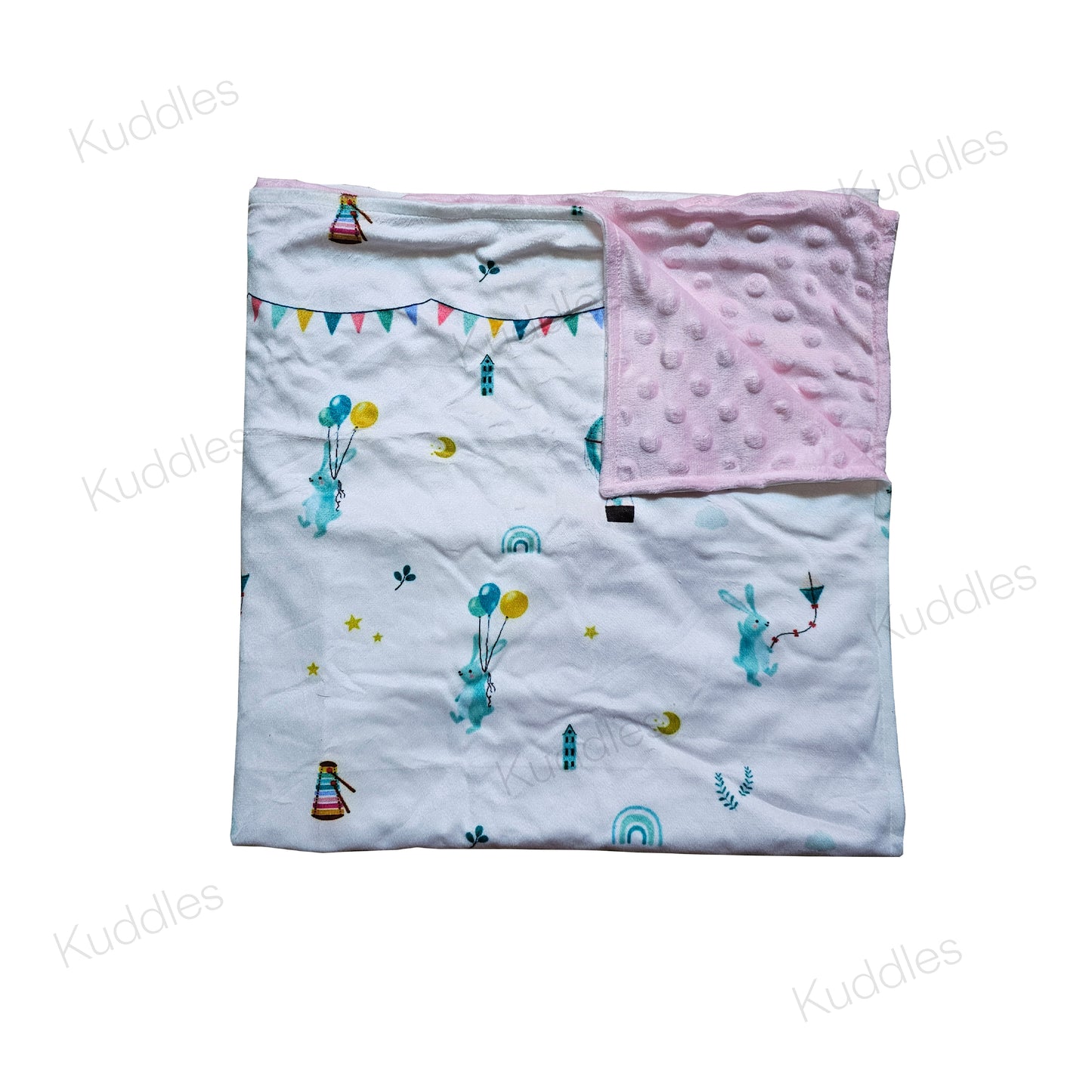 [AS-IS] Bunnies Jamboree (Blue) Reversible Minky Blanket