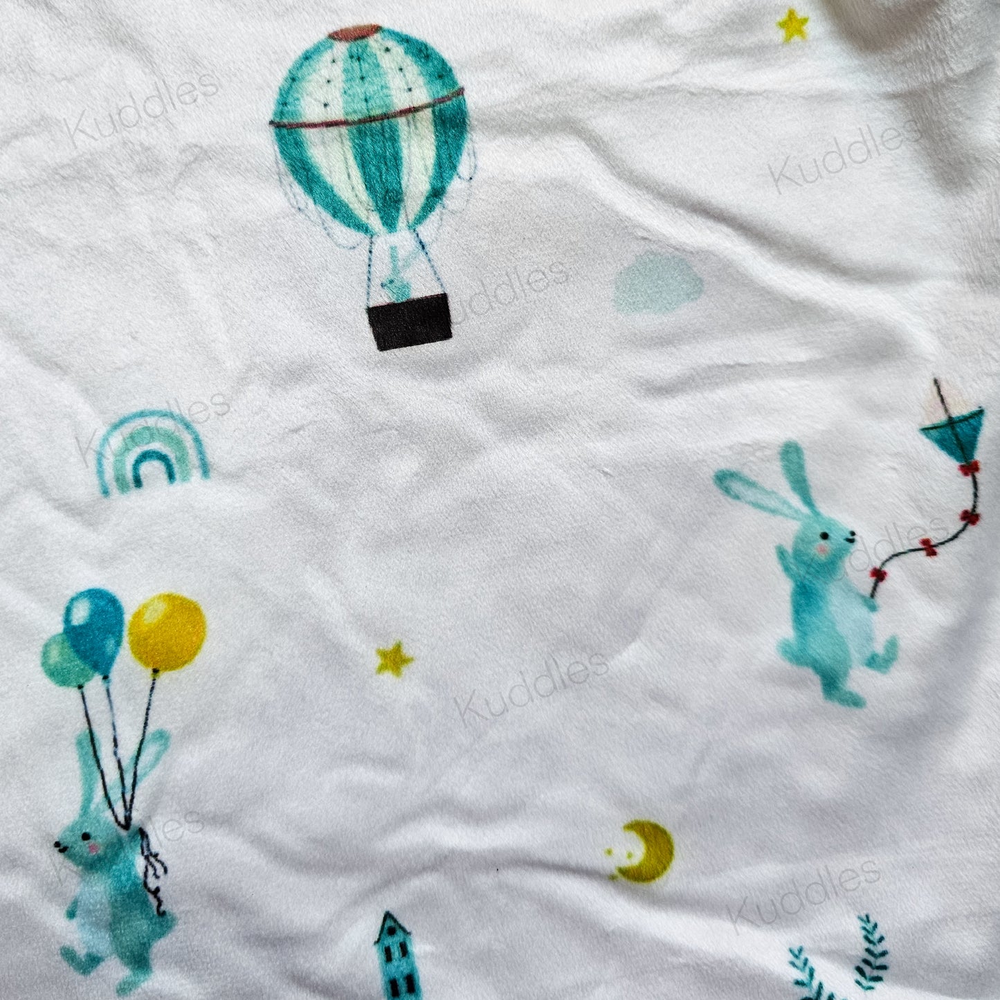 [AS-IS] Bunnies Jamboree (Blue) Reversible Minky Blanket