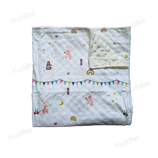 [AS-IS] Bunnies Jamboree (Pink) Reversible Minky Blanket